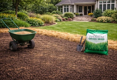 Lawn seeding and new grass installation in Garner NC showing freshly prepared soil with premium gras