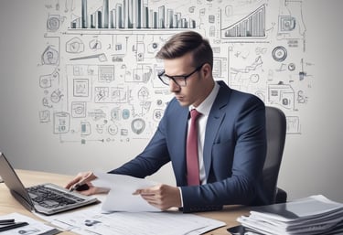 A professional consultant discussing financial plans with a client in a cozy office.