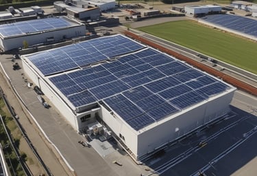 A technician installing solar panels on a sunny residential rooftop with clear blue skies.