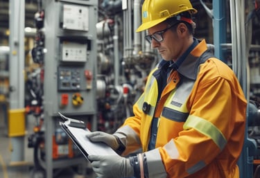 Technician programming a groov EPIC controller inside a water treatment plant control room.