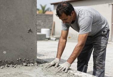 Portrait of Armando Garcia on a construction site with concrete work in progress.