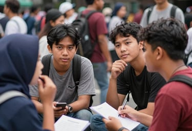 Group of diverse people happily participating in a survey event, showing engagement and collaboration