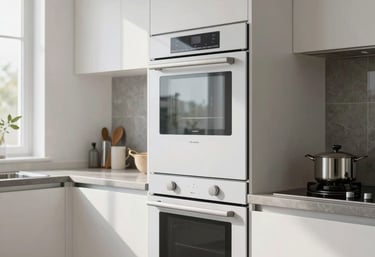 Clean, bright photography of a contemporary Turkish kitchen interior, featuring high-quality appliances in perfect condition, soft natural daylight.