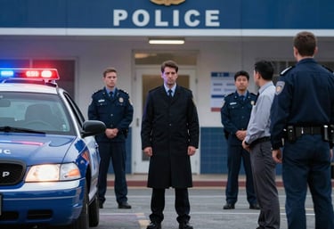 Lawyer consulting client late at night in an office.