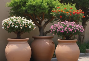 A vibrant commercial entrance adorned with lush green planters.