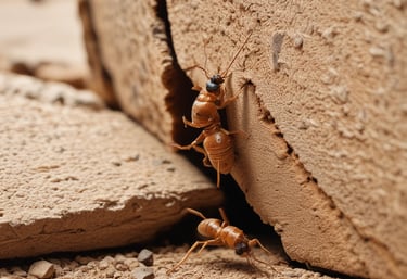 Close-up of a technician inspecting wood for termite damage inside a Florida home.