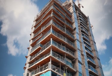 Detailed architectural model on a desk with blue and teal elements reflecting sophistication.