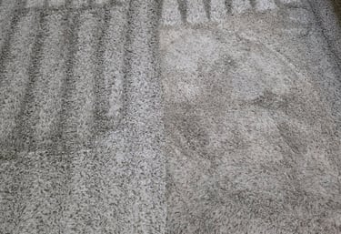 Carpet cleaning results showing soil removal and restored carpet fibers