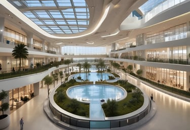 A diverse team collaborating in a modern office with digital screens displaying data and charts.