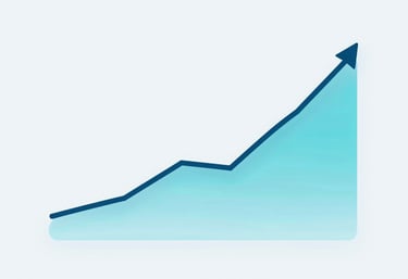A minimalist data visualization showing a rising curve of success, using sleek glass-morphism effects and the brand colors #1A2A3A and #9FBECB, symbolizing digital growth.