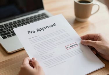 A friendly loan officer discussing mortgage options with a young couple in a cozy living room.
