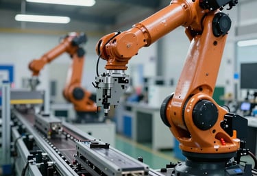 Technician inspecting industrial machinery in a modern factory setting with clear focus on precision and care.
