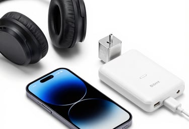 Display of refurbished tablets and mobile accessories neatly arranged in a shop.