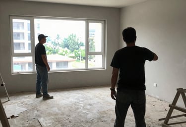 A skilled construction team collaborating on a stylish residential remodeling project in Georgia, showcasing precision and care.