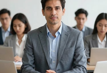 Business team collaborating energetically around a conference table with laptops and notes.
