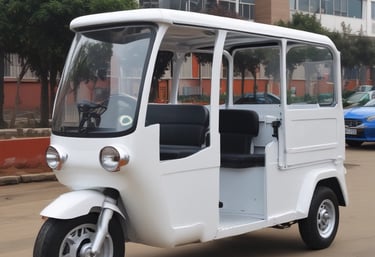 A sleek electric tricycle navigating a bustling East African street.