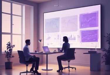 A professional consultant discussing AI strategies with a client in a modern office.