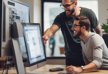 Technician setting up a secure cloud server in a modern office environment.