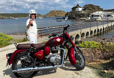 Rider on a Royal Enfield Menorca Tour