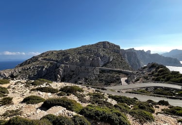 Motorcycle riding along the coastline of Menorca