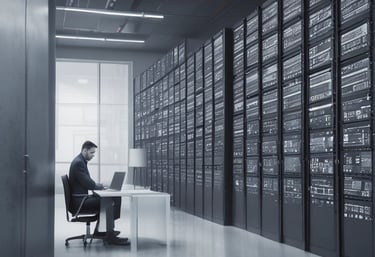 A team collaborating over cloud infrastructure diagrams on a digital screen.