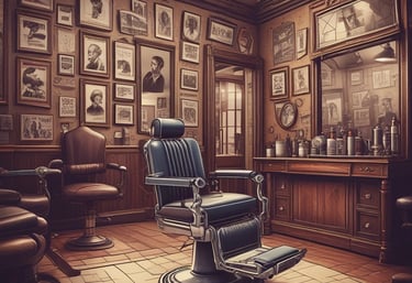 A modern barber shop interface showing online appointment scheduling on a smartphone.