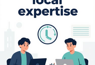 Close-up of hands typing on a laptop keyboard with a blue-themed workspace matching azurence colors.