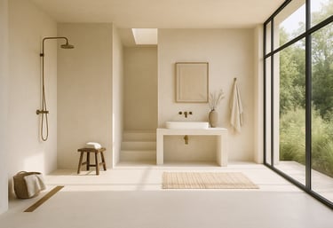 Enduit Stucco Latte hydrofuge pour salle de bain.