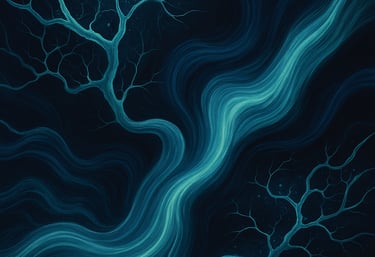 Abstract neon micelium AI pattern representing adaptive intelligent networks.