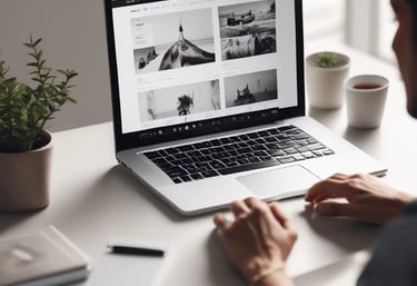 A clean and modern website layout on a laptop screen.