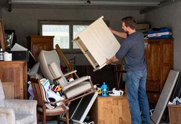 Clean garage after junk removal with red, white, and blue colors subtly in the background.