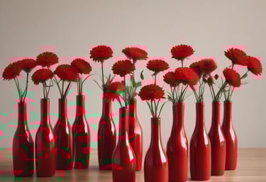 A bright, modern living room featuring a sleek, symmetrical vase centerpiece on a wooden coffee table.