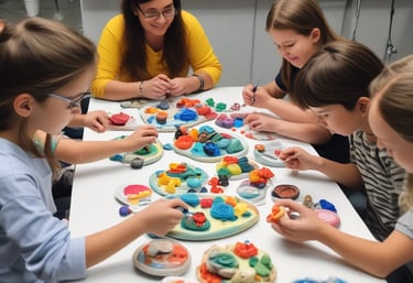 A cozy art studio setup with pencils, sketchpads, and a laptop displaying an online art course.