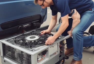 Close-up of HVAC equipment being serviced by a professional technician.