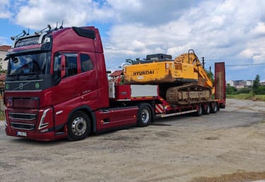 Ağır tonajlı paletli hyundai ekskavatör taşıma ve lowbed nakliye hizmeti - Çakıroğlu
