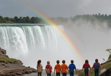 Group photo of happy participants holding cameras with a scenic backdrop.