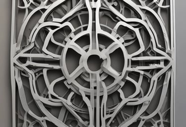 Decorative metal fence panels with artistic designs installed outdoors.