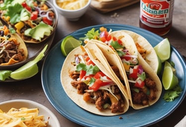 Close-up of delicious arepas, tacos, and soups freshly prepared and ready to serve.