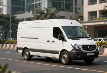 A professional BDLogs delivery van navigating a clean, modern street in a South Asian city during broad daylight.