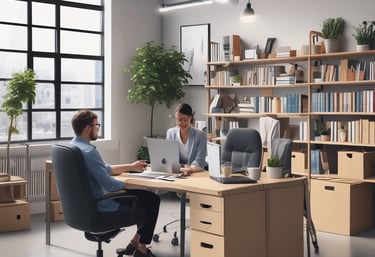 Close-up of hands typing on laptop with marketplace dashboards on screen.