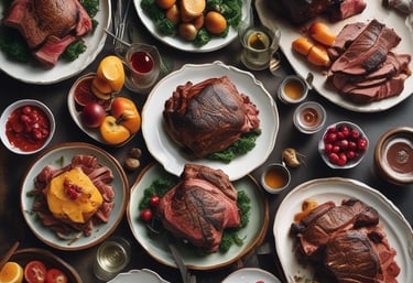 A vibrant platter of colorful vegan dishes artfully arranged on a rustic wooden table.