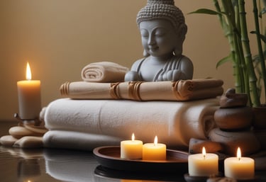 Elegant close-up of a woman's radiant face with flawless skin in a luxurious spa setting.