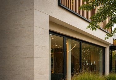 Façade moderne en pierre et bardage – Design élégant et durable