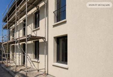 Enduit de façade en cours – pose avec échafaudage