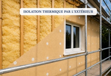 Isolation thermique extérieure avec laine isolante et façade rénovée