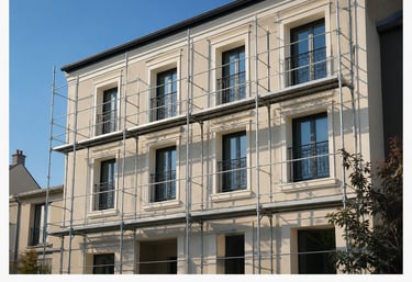 Ravalement de façade avec enduit isolant – chantier en cours