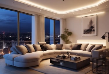 Luxurious interior with elegant lighting fixtures installed by a professional electrician.