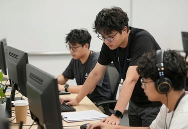 A clean, modern office space with a team collaborating over service plans.