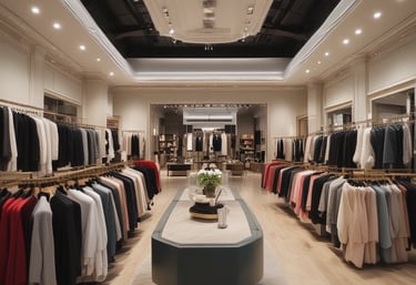 Image of a stylish retail store interior showcasing exclusive designer pieces from the main warehouse.