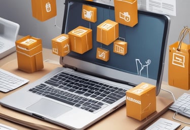 Close-up of hands working on a laptop with business analytics on screen.